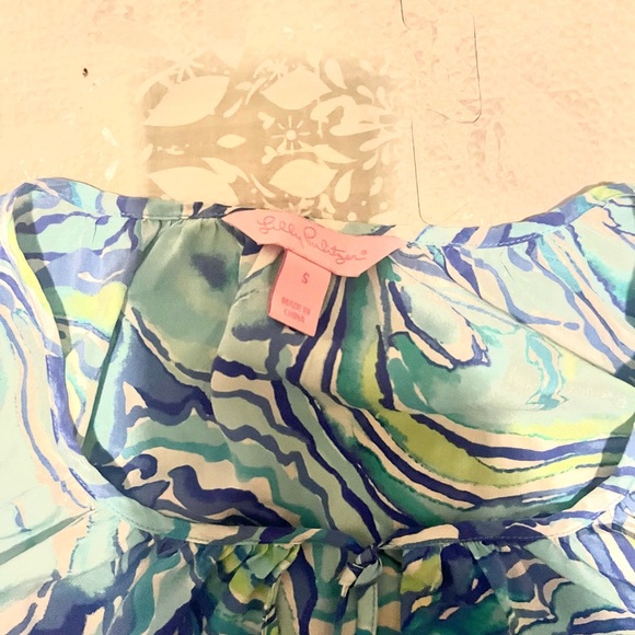 Lilly Pulitzer Finch Top Cold Shoulder Silk Blouse Oh Shucks w/ Tassels Small - Picture 5 of 5